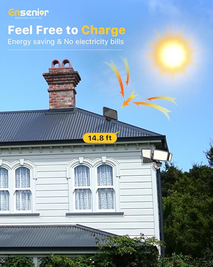 Ensenior Solar Security Lights, Wide Beam Flood Light 6500K Super Bright - Image 3