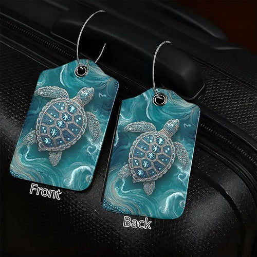 2 Pack Sea Turtle Luggage Tags for Suitcases, Teal Ocean Life ID Tags - Image 2