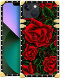 Compatible with iPhone 13 Case, Vector Red Rose Green Leaf Luxury Golden by Unknown