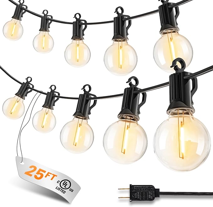 Outdoor String Patio Lights, 25FT 12 LED Patio Lights Waterproof, Connectable by SmartDawn