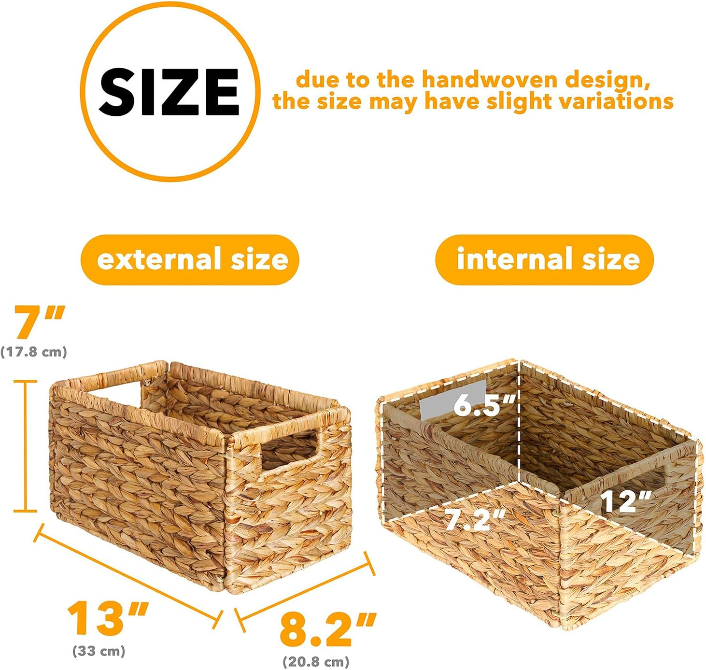 SpaceAid 8 Pack Wicker Basket, Storage Baskets for Organizing, Woven Rattan Basket with Handles for Shelves, Water Hyacinth Large Cube Organizer Storage Bin, 13x8.2x7 inch, Natural