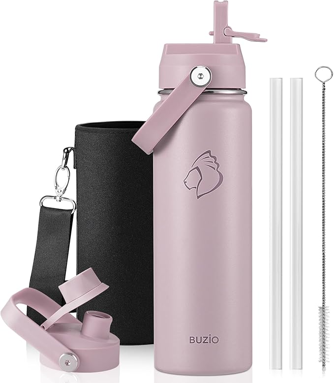 BUZIO 24 oz Water Bottle Insulated, Leakproof Stainless Steel Flask, Wide Mouth by BUZIO