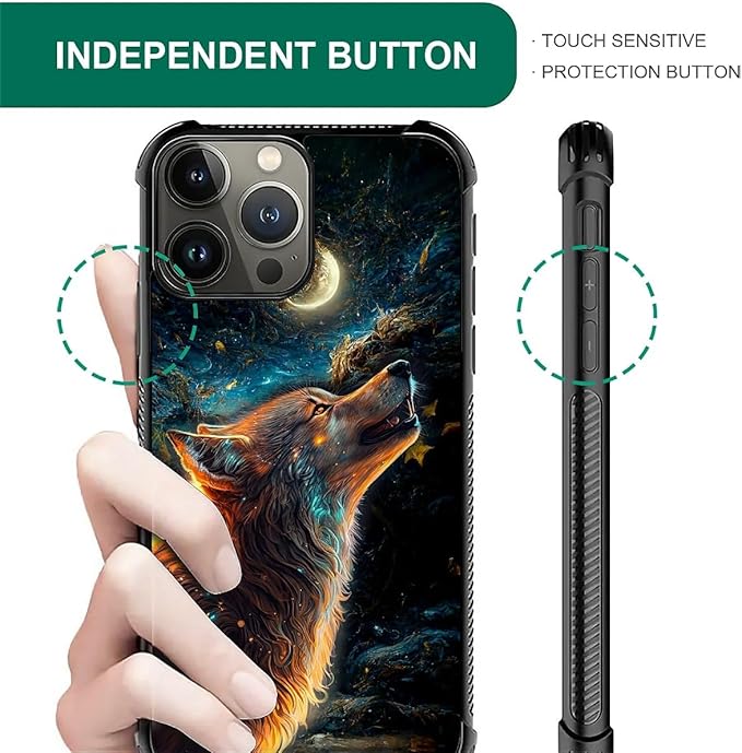 for iPhone 16 Pro Case, Star Cave Hungry Wolf Pattern Graphic Design Girl Boy - Image 2