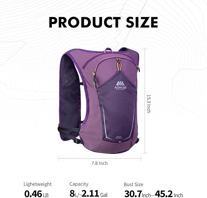 AONIJIE Running Hydration Vest for Men & Women, 8L Hydration Backpack, - Image 8