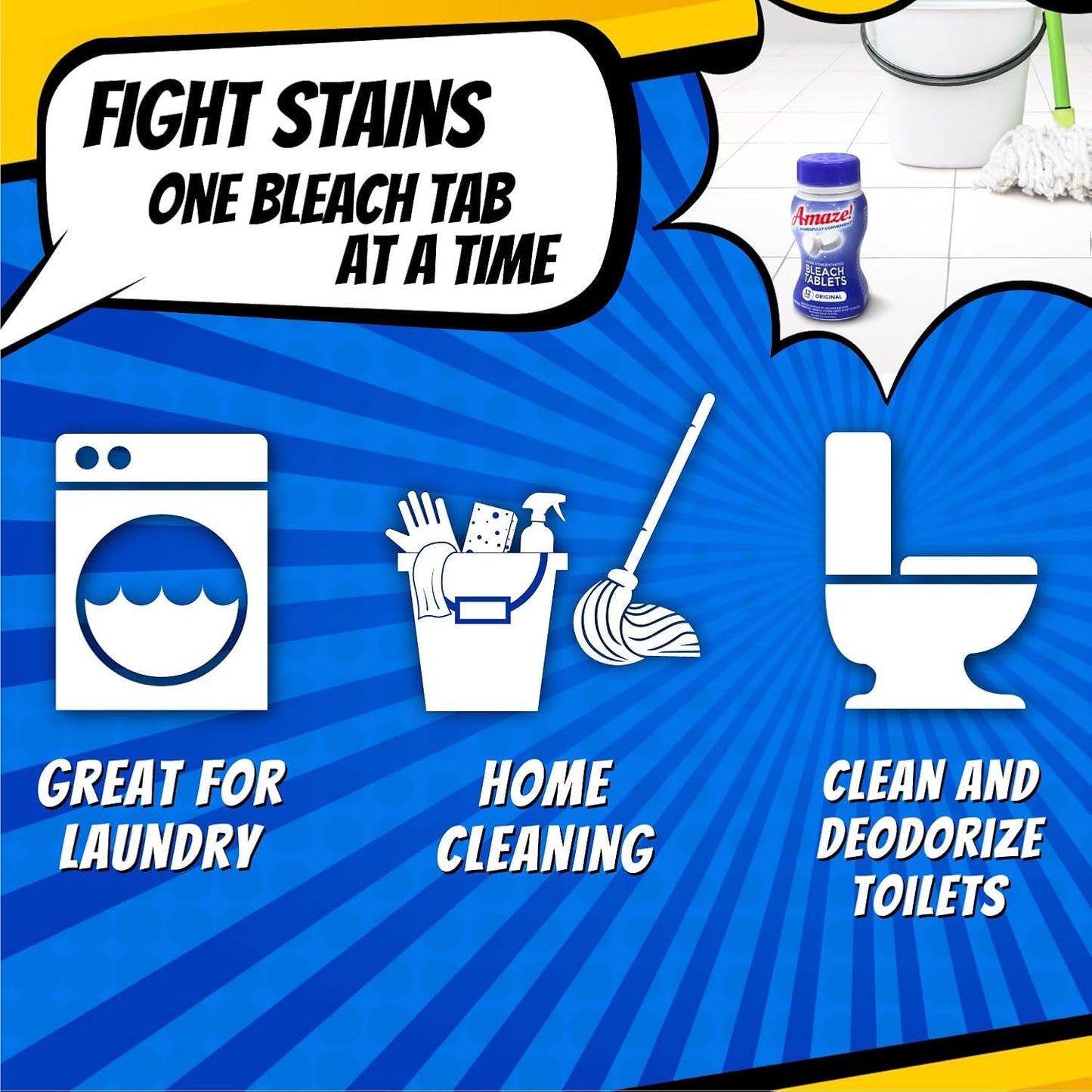AMAZE Ultra Concentrated Bleach Tablets [32 tablets] - Meadow Scent - for Laundry, Toilet, and Multipurpose Home Cleaning. No Splash Liquid Bleach Alternative
