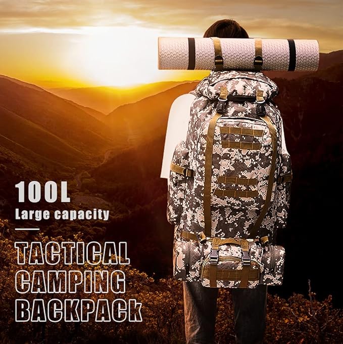 100L Camping Hiking Backpack, Molle military Tactical rucksack backpack - Image 8