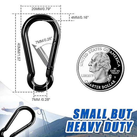 Small Carabiner Clip Hook, 1.57 inch 10 pcs Black Heavy Duty Spring Snap Hook - Image 3