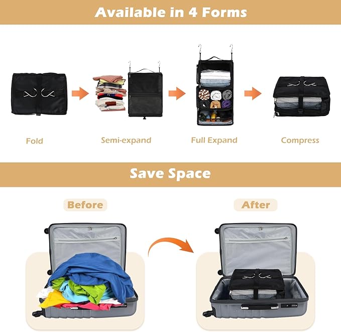 Surblue Hanging Shelves Travel Storage Bag Compression Packing Cube - Image 3