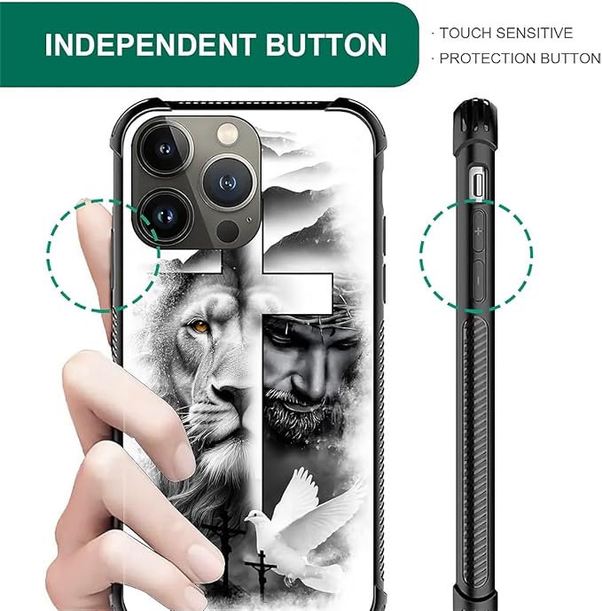 for iPhone 14 Pro Case, Lion Cross Jesus Christ Dove Pattern Graphic Design - Image 5