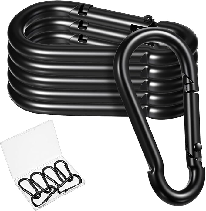 6 Pack Black Carabiner Clip, 2.36 Inch Heavy Duty Carabiner Clip Spring Snap by Vin+Beauty
