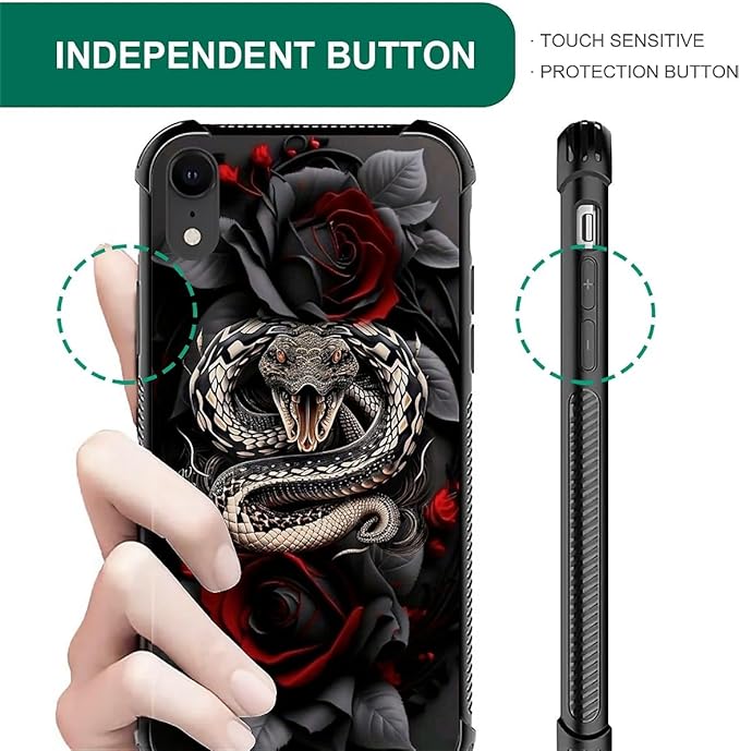 for iPhone XR Case, Entwined Rose Snake Pattern Graphic Design Girl Boy Soft - Image 4