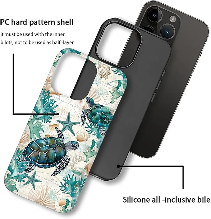 for iPhone 16 Pro Max Case, HH2 Ocean Sea Turtle Nautical Map Hybrid 2 Layer - Image 3