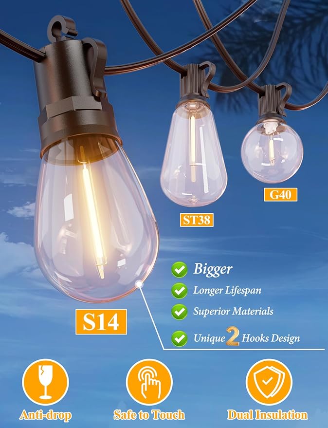 Brightever LED Outdoor String Lights 100FT Patio Lights - Image 2