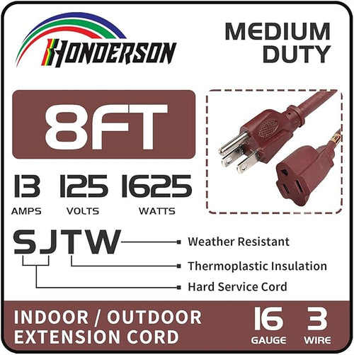 8FT Brown Outdoor Extension Cord-16/3 SJTW Durable Extension Cord - Image 2