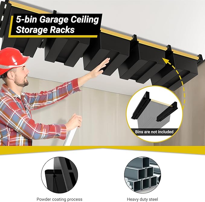 5-bin Overhead Garage Storage Rack, Heavy Duty Ceiling Storage Racks, Powder - Image 4