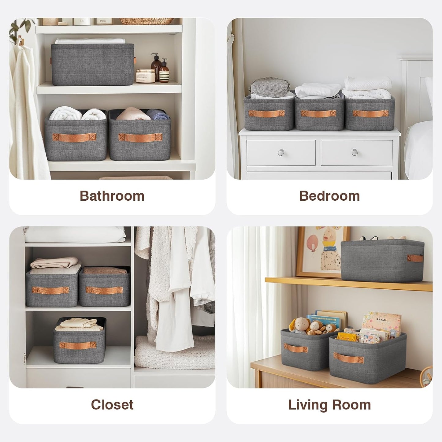 Large Storage Baskets for Shelves 3 Packs, Fabric Storage Bins for Shelves with Handles, 11.8'' L ×7.8'' W × 5.1'' H Collapsible Baskets for Organizing Clothes, Toy, Grey