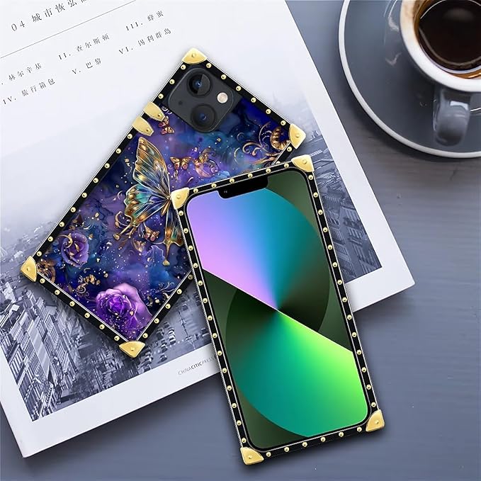 Compatible with iPhone 13 Case, Glistening Golden Butterfly Vibrant Purple Blue - Image 6
