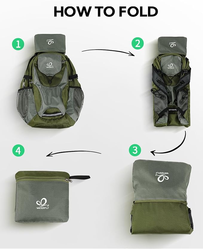 WATERFLY Lightweight Packable Hiking Backpack: 30L Foldable Travel Daypack - Image 6