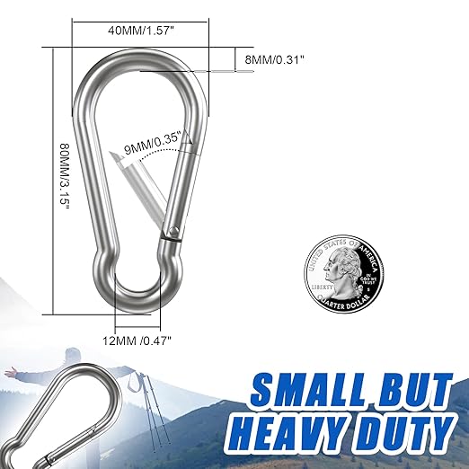 Carabiner Clip Hooks, Galvanized Iron Spring Snap Hook Fits Camping Hiking - Image 2