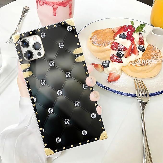 Compatible with iPhone 12 Pro Max Case, Shiny Black Sofa Crystal Luxury Golden - Image 5