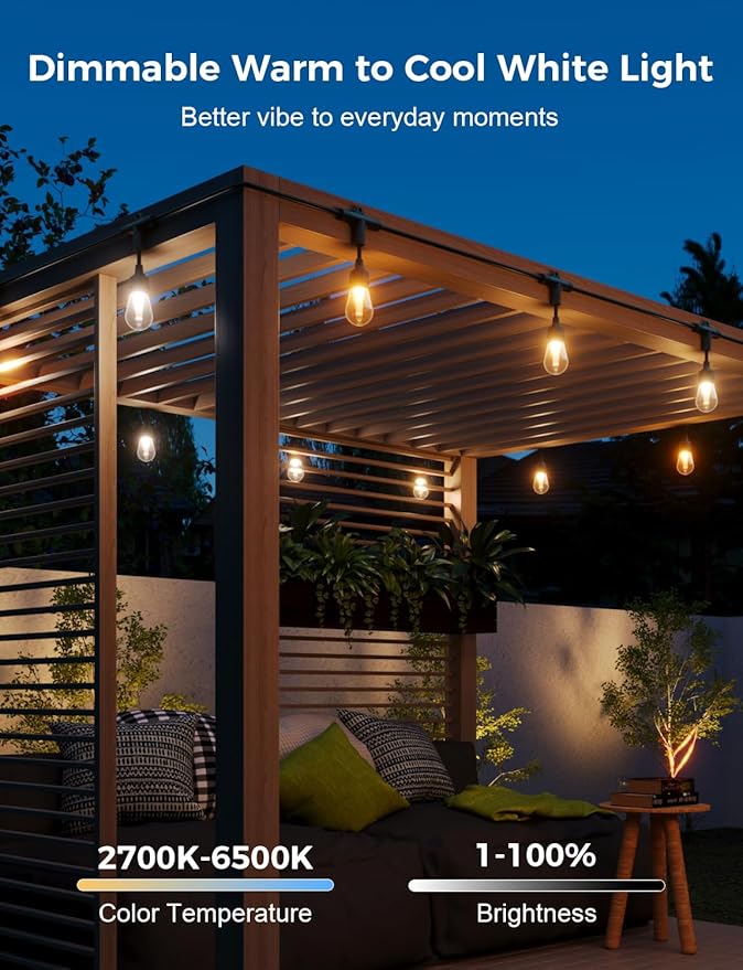 XMCOSY+ Outdoor String Lights Smart, 49Ft RGBCWIC Patio Lights Waterproof - Image 6
