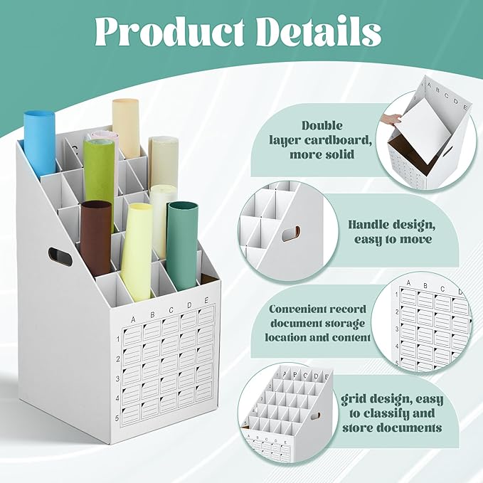 Menkxi 1 Pack 25 Slot Roll File Holder Vertical Blueprint Storage Organizer - Image 4