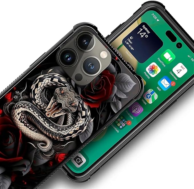 for iPhone 13 Pro Max Case, Entwined Rose Snake Pattern Graphic Design Girl Boy - Image 7
