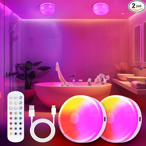 2-Pack Rechargeable Shower Light No Wiring, 15 RGBW Color Changeable Waterproof by Unknown