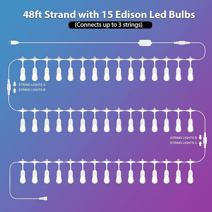 Mlambert 96Ft Outdoor Patio Lights, RGB Cafe String Lights - Image 2