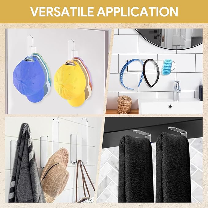 2 Pack Hat Rack for Baseball Cap, Adhesive Hat Hooks for Wall, Acrylic Hat - Image 5
