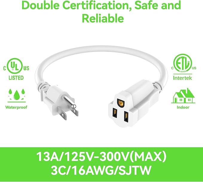 Power Extension Cord 3FT/36Inch, Short 3 Prong Electric Extension Cable Outlet - Image 2