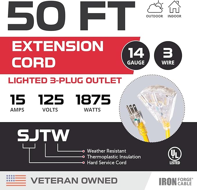 Iron Forge Cable 50ft Yellow Outdoor Extension Cord - Image 2
