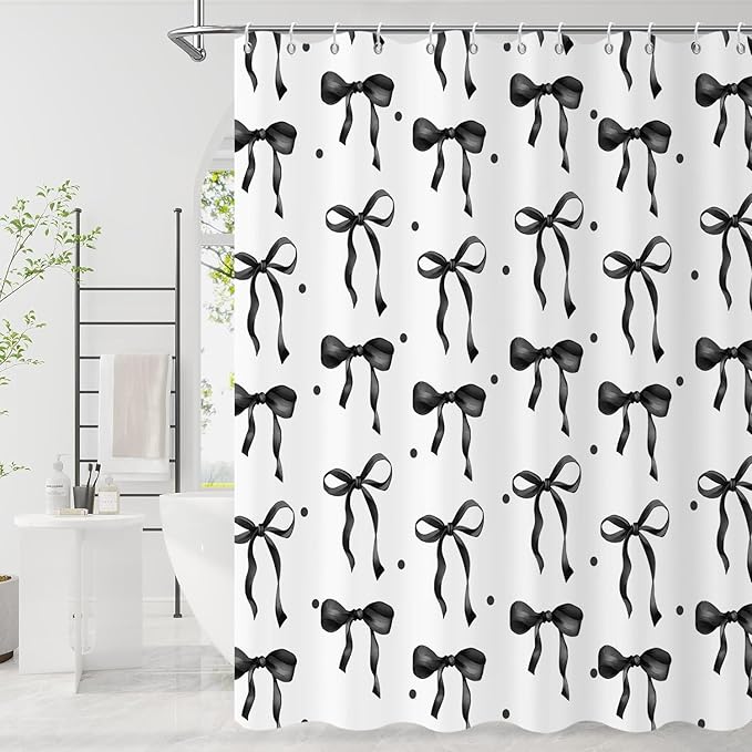 Black Bow Shower Curtain by Caheansi