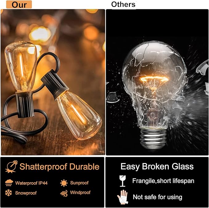 DAMAING Outdoor String Lights LED 100 FT Patio String Lights, 52 ST38 - Image 2