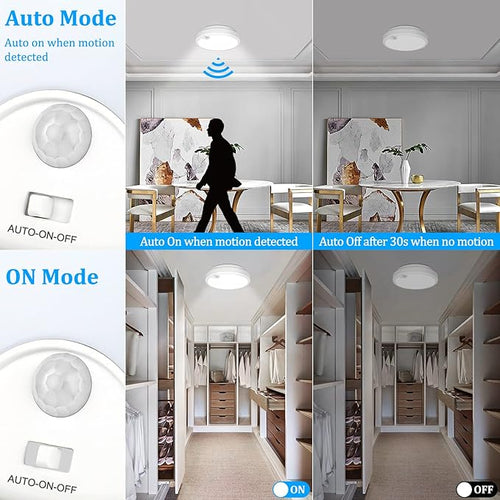 2-Pack Battery Operated Motion Sensor LED Ceiling Light, 7.2inch Flush Mount - Image 2