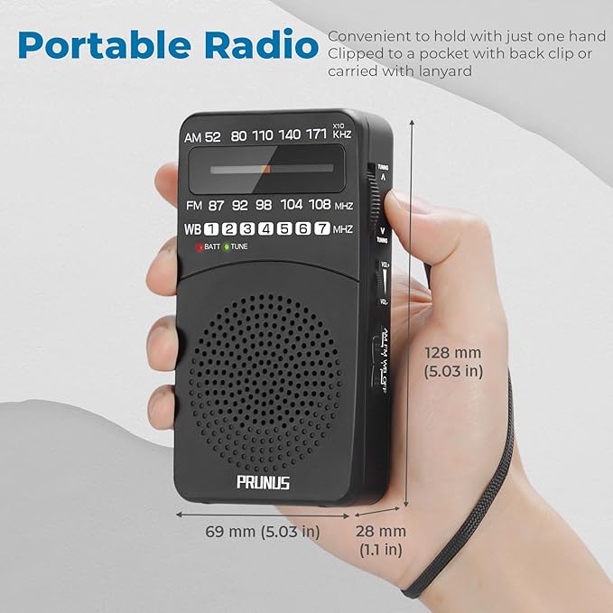 PRUNUS NOAA Weather Radio AM FM, Battery Powered Radio by AA, Transistor Radios - Image 4