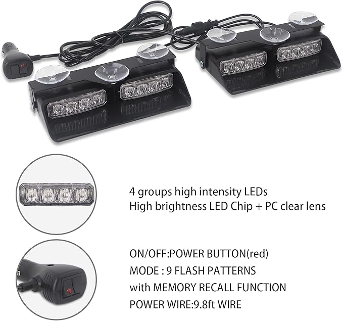XRIDONSEN 2 in 1 Green Emergency Lights Dash Strobe Lights Interior Windshield - Image 5