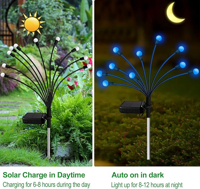 Kohlrabi Solar Garden Lights Outdoor, 6 Pack 48 LED Blue Firefly Lights - Image 3