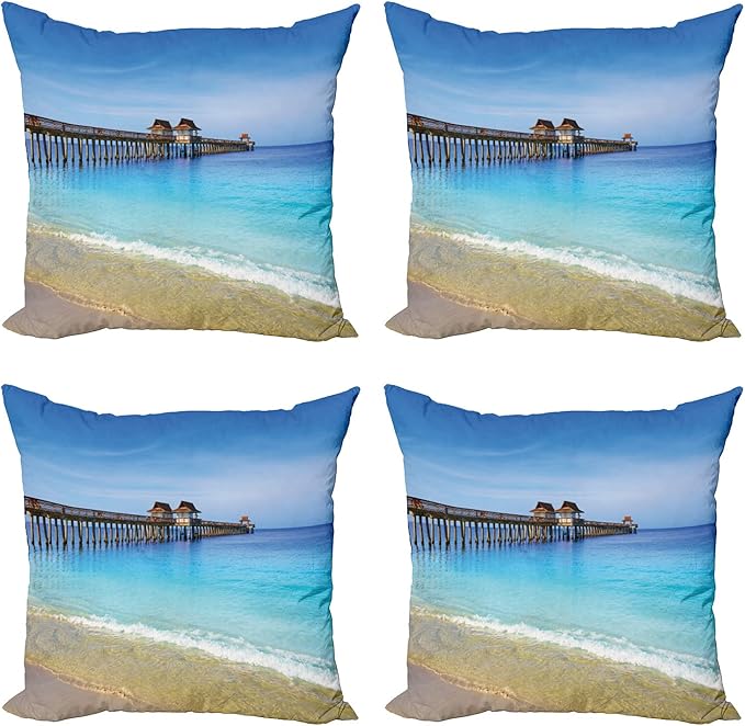 Ambesonne Dock Decorative Throw Pillow Case Pack of 4, Naples Pier Paradise by Ambesonne