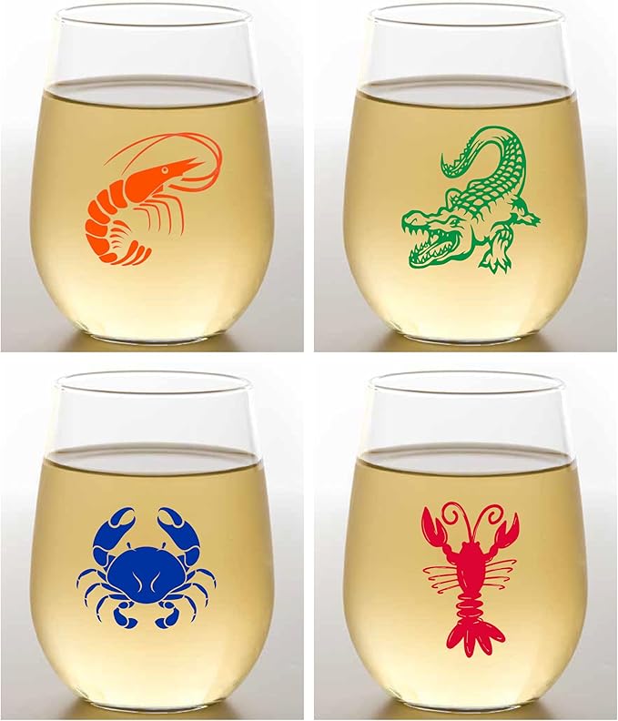Set of 4 Shatterproof Designer 16 oz Plastic Wine Glasses MADE in the USA by Unknown