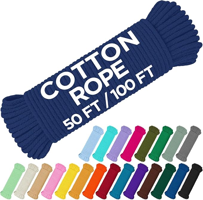 TECEUM Cotton Rope 3/16” – 100 FT – Strong All-Purpose Braided Rope – Natural by TECEUM