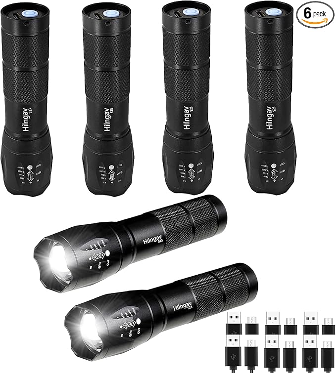 6 Pack LED Rechargeable Flashlight, Super Bright Small Mini Camping Flashlights by Hilngav
