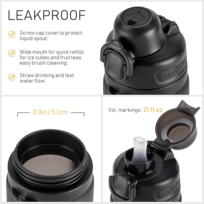 TakeToday Collapsible Water Bottles 21oz, Foldable Platinum Silicone Travel - Image 8