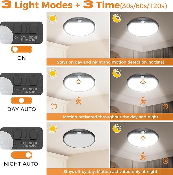 slochi 2Pack Motion Sensor Light Indoor Wired, 12 Inch 3000K/4000K/6500K Closet - Image 4
