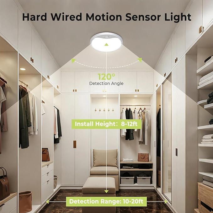 hepside Motion Sensor Ceiling Light Wired, 3000K/4000K/6500K LED Flush Mount - Image 4