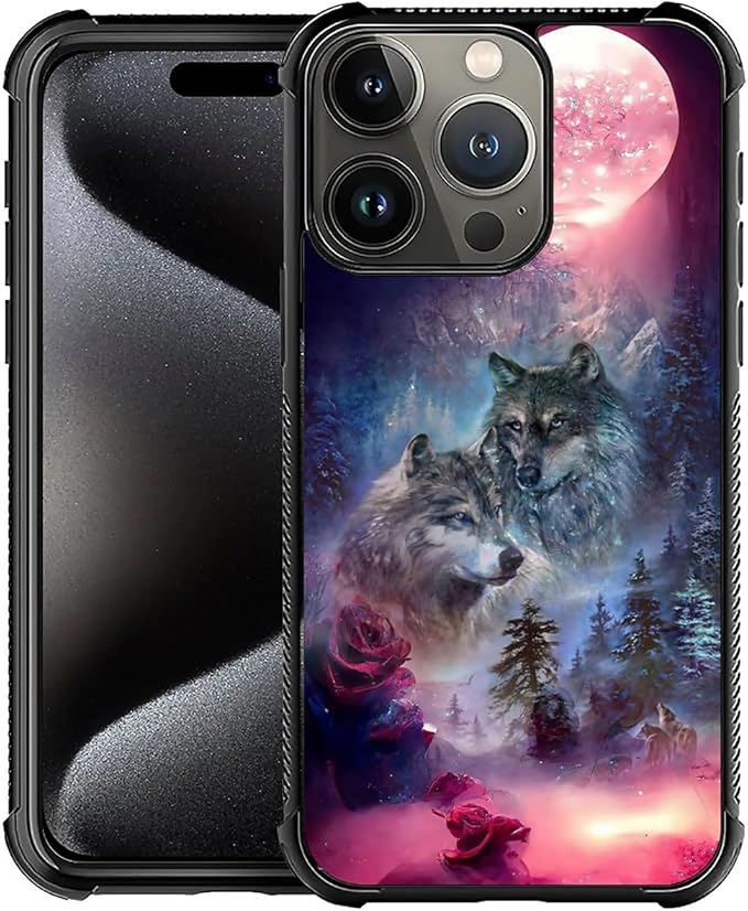 for iPhone 16 Pro Max Case, Star Two Wolfs Howling Pattern Graphic Design Girl by FKBRCL4U