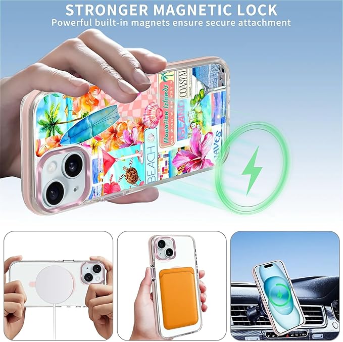 Case for iPhone 14 Plus/15 Plus, Coastal Beach Cover Coquette Collage Phone - Image 3