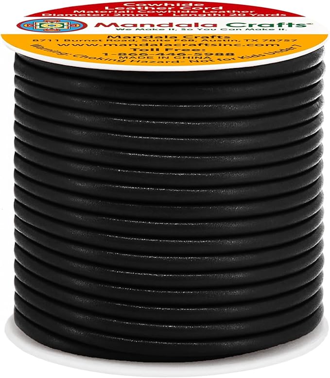 Mandala Crafts Round Cowhide Genuine Black Leather Cord - Image 2