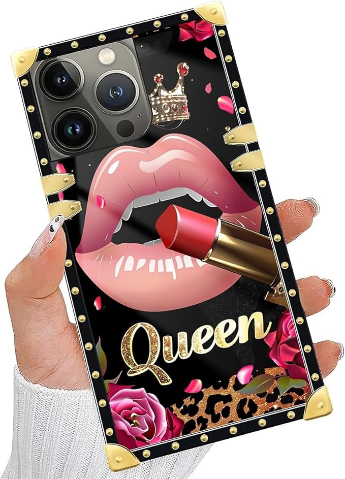 Compatible with iPhone 15 Pro Max Case, Glitter Red Rose Queen Leopard Lipstick - Image 5