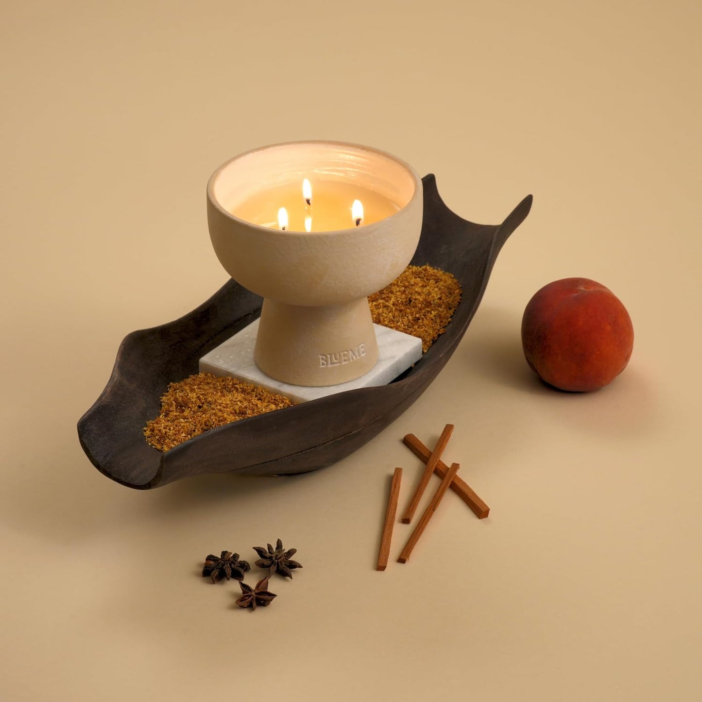 New BLUEME Wellness Candle Wax Refill, Contains Essential Oil, Sustainable, Hand Finished, Hand Poured, Premium, Luxury Ceramic, Natural Cotton Wick (12oz, Osmanthus & Sandalwood)